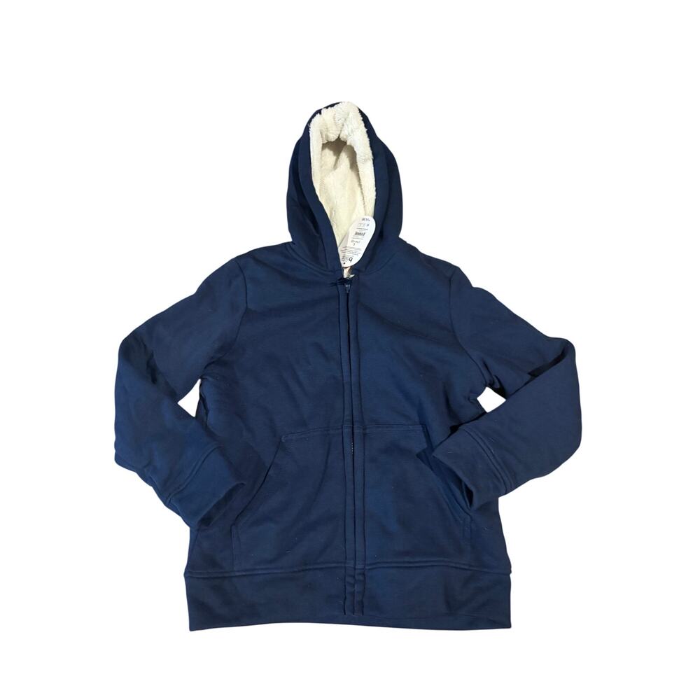 Wonder Nation Boys L 10-12 Sherpa Lined Zip Hoodie Jacket Blue Fleece Full Zip